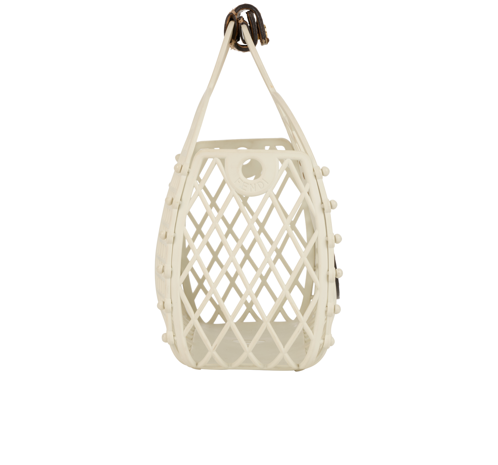 Small Basket Bag, &pound;350, Handbags, Tan/White, Leather/Plastic, Side view